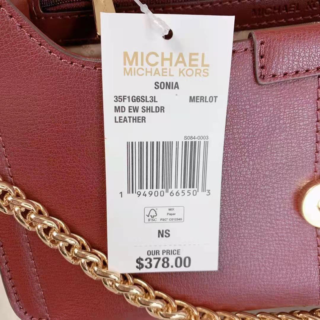 MICHAEL KORS 35F1G6SL3L SONIA MEDIUM LEATHER SHOULDER BAG IN MERLOT MICHAEL KORS 35F1G6SL3L SONIA MEDIUM LEATHER SHOULDER BAG IN MERLOT